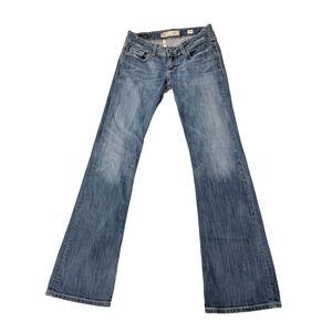 BKE Stella Flare Jeans Womens 28L Medium Wash Distressed Embellished Low Rise